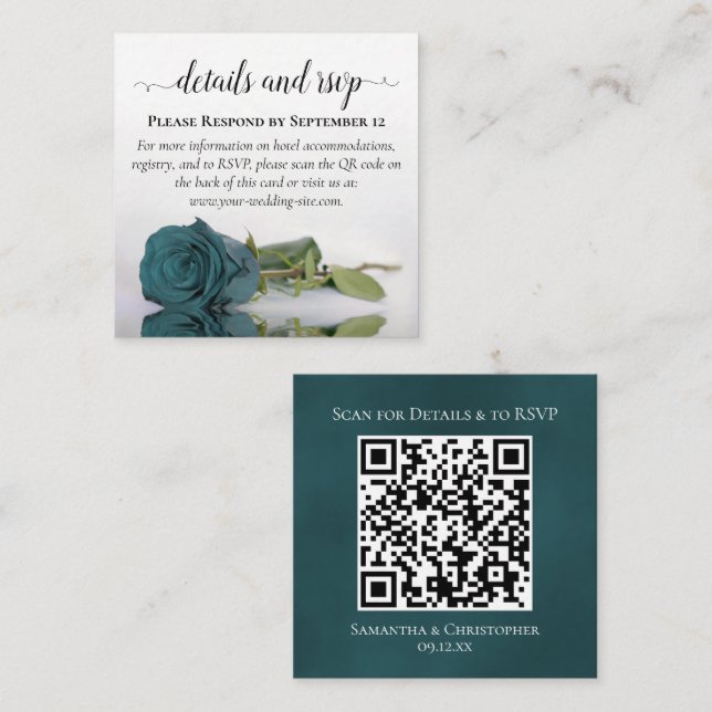 Tarjeta De Recepción Detalles del Boda verde azulado Turquesa Rosa y có (Anverso / Reverso)