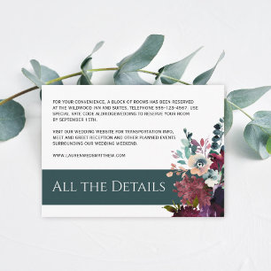 Tarjeta De Recepción Detalles del Boda Verde azulado y floral de vino d