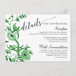 Tarjeta De Recepción Detalles del Boda verde Chinoiserie de influencia 
