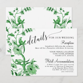 Tarjeta De Recepción Detalles del Boda verde Chinoiserie de influencia