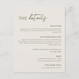 Tarjeta De Recepción Detalles del Boda verde claro y claro moderno