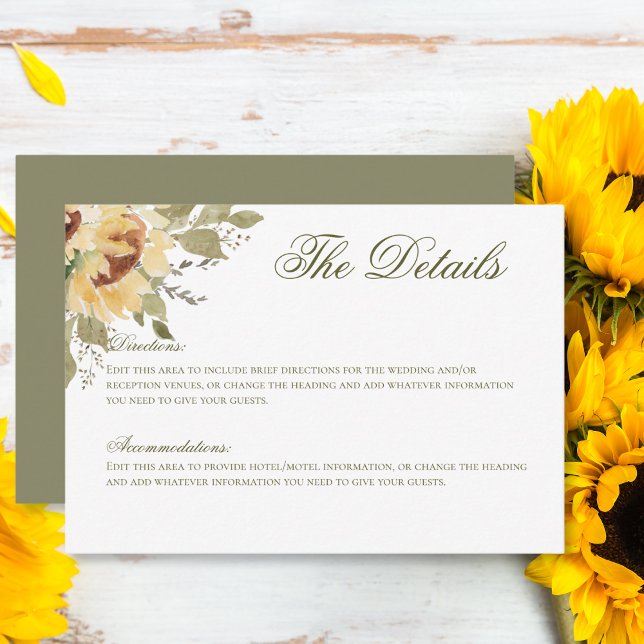 Tarjeta De Recepción Detalles del Boda verde de girasoles suaves (Subido por el creador)