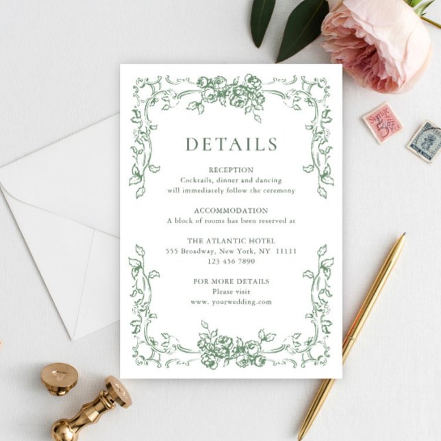 Tarjeta De Recepción Detalles del Boda verde de la orquesta renacentist (Subido por el creador)