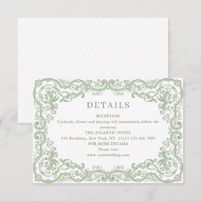 Tarjeta De Recepción Detalles del Boda verde de la orquesta renacentist (Anverso / Reverso)