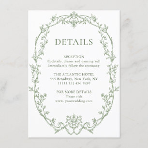 Tarjeta De Recepción Detalles del Boda verde de la salvia floral de la