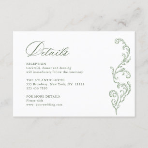 Tarjeta De Recepción Detalles del Boda verde de la salvia floral de la 