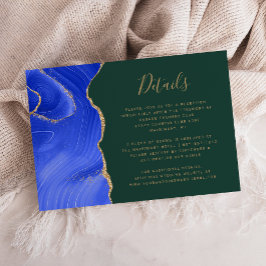 Tarjeta De Recepción Detalles del Boda verde de Royal Blue Gold Agate