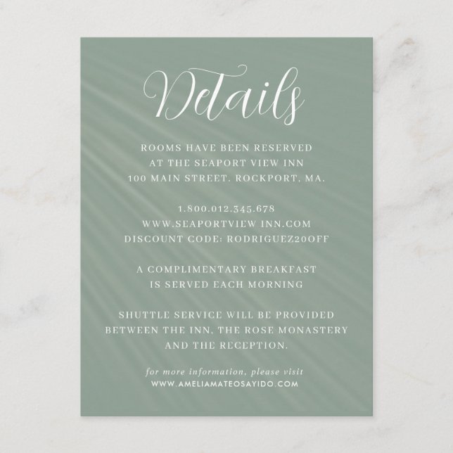 Tarjeta De Recepción Detalles del Boda verde del guión sencillo (Anverso)