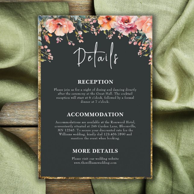 Tarjeta De Recepción Detalles del Boda verde del sabio floral rústico (Rustic Country Floral Sage Green Wedding Details Enclosure Card)