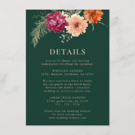 Tarjeta De Recepción Detalles del Boda verde esmeralda floral de color 