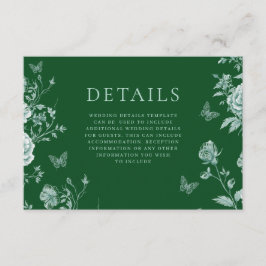 Tarjeta De Recepción Detalles del Boda verde esmeralda vintage encantad