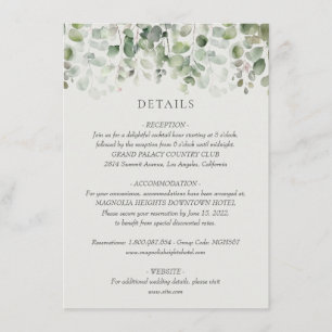 Tarjeta De Recepción Detalles del Boda verde Eucalyptus Sage