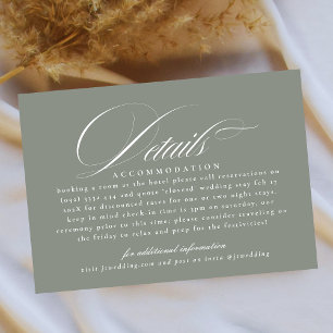 Tarjeta De Recepción Detalles del Boda verde gris de caligrafía clásica