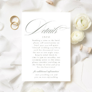 Tarjeta De Recepción Detalles del Boda verde gris de caligrafía formal