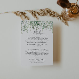Tarjeta De Recepción Detalles del Boda verde minimalista del eucalipto