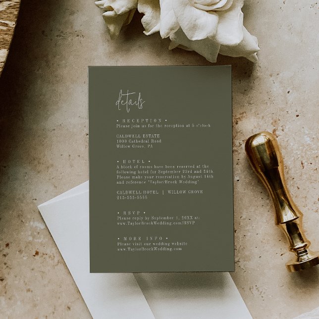 Tarjeta De Recepción Detalles del Boda verde oliva de Moda moderna (Subido por el creador)
