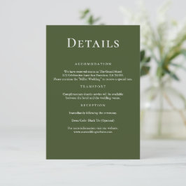 Tarjeta De Recepción Detalles del Boda verde oliva moderno y elegante
