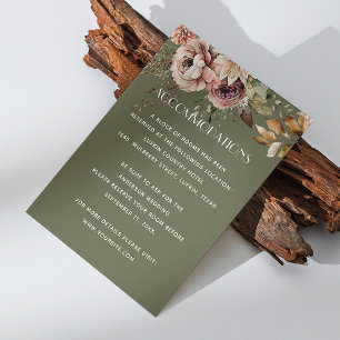 Tarjeta De Recepción Detalles del Boda verde oliva sórdida. Floral Boho