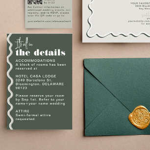 Tarjeta De Recepción Detalles del Boda verde oscuro retro Wavy Squiggly