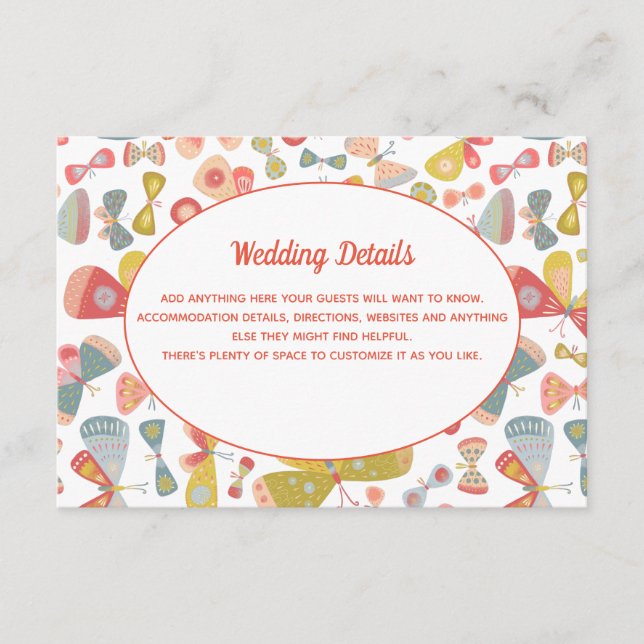 Tarjeta De Recepción Detalles del Boda verde rosa de mariposa (Anverso)