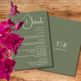 Tarjeta De Recepción Detalles del Boda verde sabio minimalista