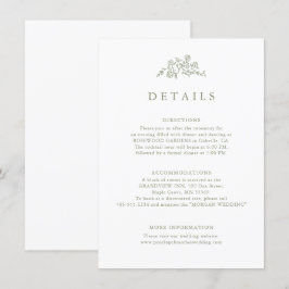 Tarjeta De Recepción Detalles del Boda verde Sage Floral Timeless Simpl