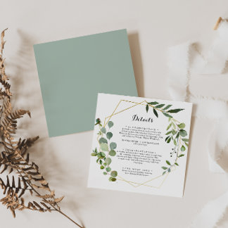 Tarjeta De Recepción Detalles del Boda verde tropical de oro geométrico