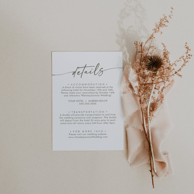 Tarjeta De Recepción Detalles del Boda verde y blanco de la Moda Boho (Subido por el creador)