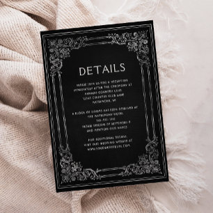 Tarjeta De Recepción Detalles del Boda Vintage Frame Black Silver