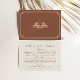 Tarjeta De Recepción Detalles del Boda Vintage Monogram Brown & Ecru
