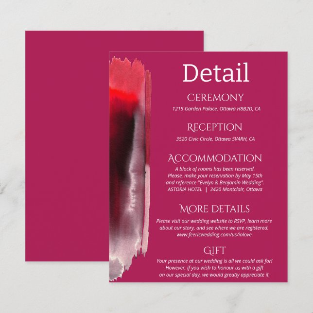 Tarjeta De Recepción Detalles del boda Viva Magenta (Anverso / Reverso)