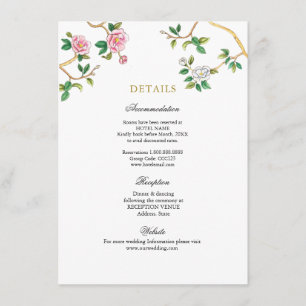 Tarjeta De Recepción Detalles del boda Watercolor Floral Chinoiserie