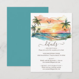 Tarjeta De Recepción Detalles del Boda Watercolor Tropical Beach Sunset