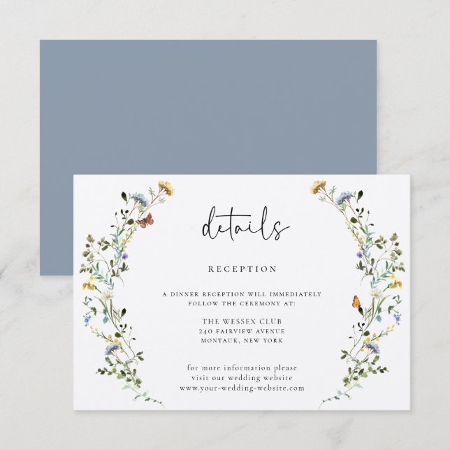 Tarjeta De Recepción Detalles del Boda Wild Meadow Wreath (Anverso / Reverso)