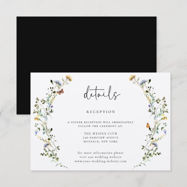 Tarjeta De Recepción Detalles del Boda Wild Meadow Wreath (Anverso / Reverso)