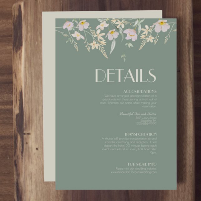Tarjeta De Recepción Detalles del Boda Wildflower Sage Deco (Subido por el creador)