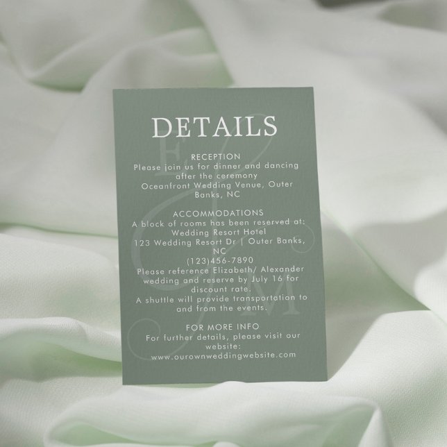 Tarjeta De Recepción Detalles del Boda y del Ampersor Verde Masaje Mode (Subido por el creador)
