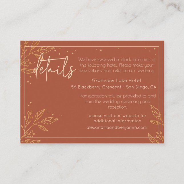 Tarjeta De Recepción Detalles del Boho Earthy Brown y del Boda moderno  (Anverso)