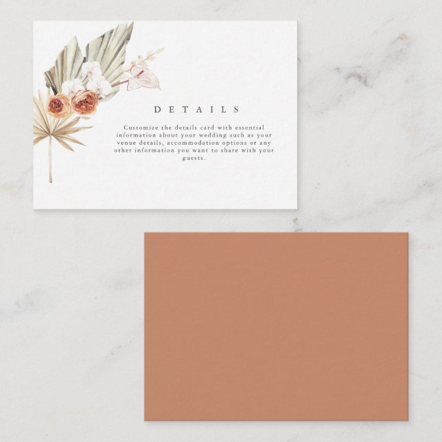 Tarjeta De Recepción Detalles del Boho Fall Floral Boda (Anverso / Reverso)
