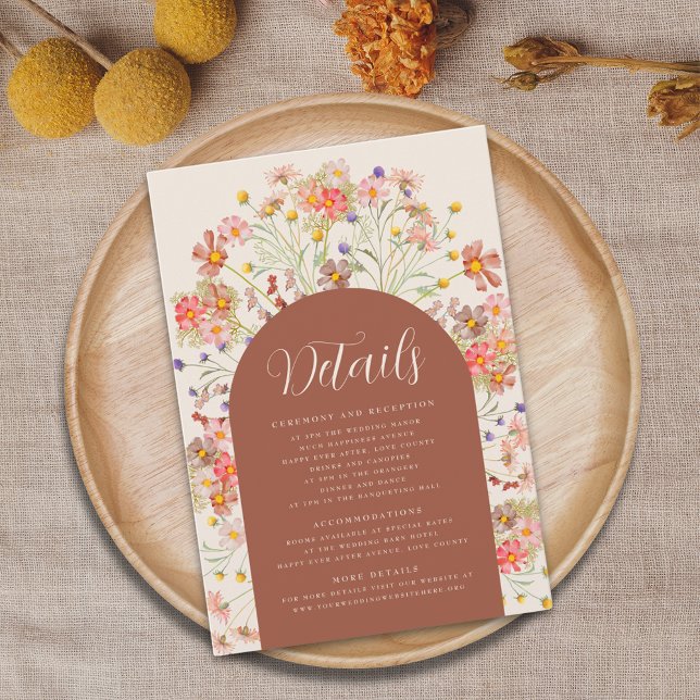 Tarjeta De Recepción Detalles del Boho Fall Rustic Floral Arch Boda (Burnt orange Boho fall rustic floral arch wedding details enclosure card Watercolor flowers)