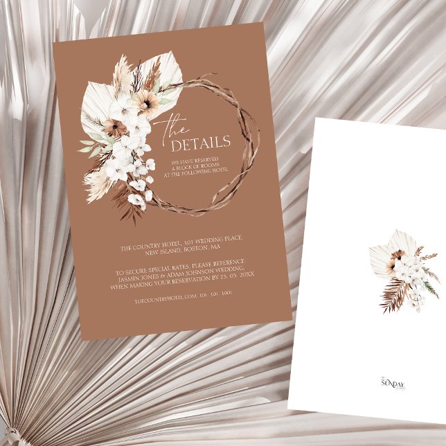 Tarjeta De Recepción Detalles del Boho Terracotta Floral Wreath Boda (Boho Terracotta Floral Wreath Wedding Details Enclosure Card)