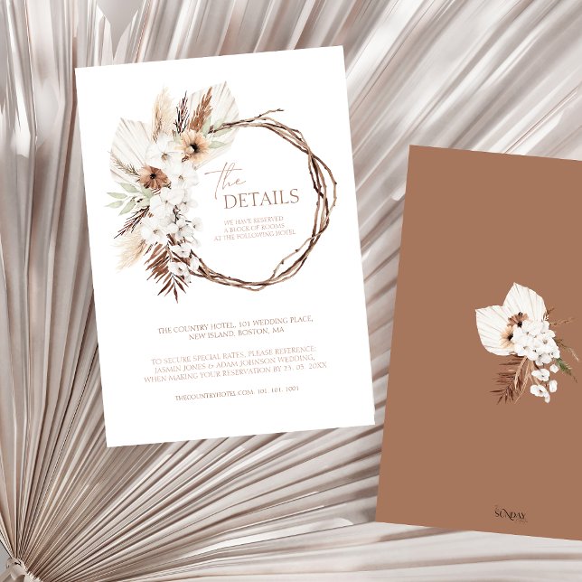 Tarjeta De Recepción Detalles del Boho Terracotta Floral Wreath Boda (Boho Terracotta Floral Wreath Wedding Details Enclosure Card)