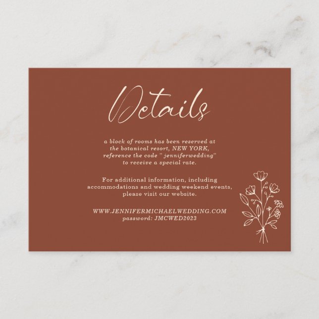 Tarjeta De Recepción Detalles del botánico Terracotta Bouquet Boho (Anverso)