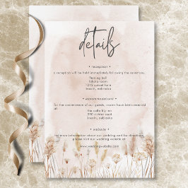 Tarjeta De Recepción Detalles del Bouquet Boho Rustic Pampas y Grass Se