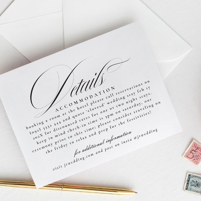 Tarjeta De Recepción Detalles del caligrafía clásica Boda blanco negro (Subido por el creador)