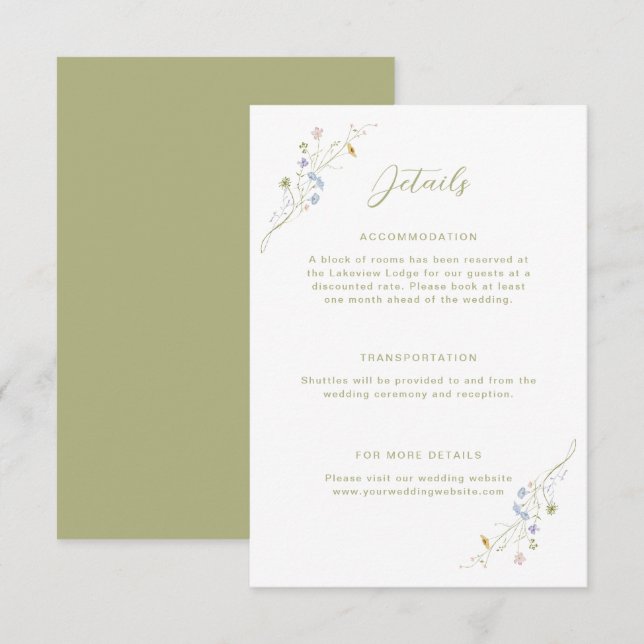 Tarjeta De Recepción Detalles del caprichoso Boda de flores silvestres  (Anverso / Reverso)