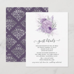 Tarjeta De Recepción Detalles del cliente de Boda floral de lavanda y p