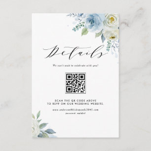 Tarjeta De Recepción Detalles del Código QR de Flores de Acuarela Azule