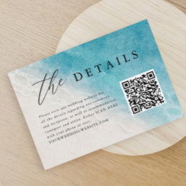 Tarjeta De Recepción Detalles del código QR de la boda Blue Ocean Beach