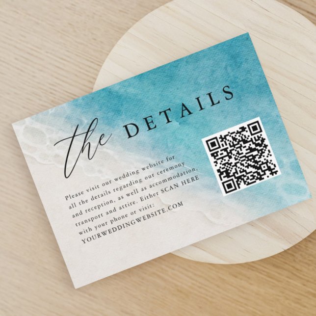 Tarjeta De Recepción Detalles del código QR de la boda Blue Ocean Beach (Subido por el creador)